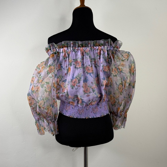 ALICE + OLIVIA Caprina Silk Puff Sleeve Crop Top M - Picture 13 of 15